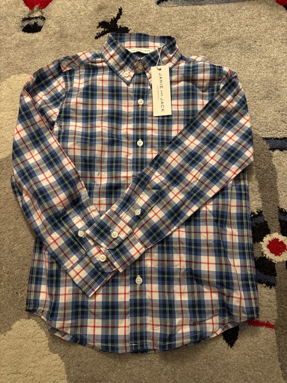 Janie and Jack Blue White Red Plaid Button-Down Shirt